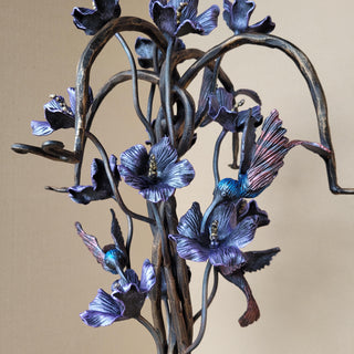 Hand Forged Fireplace Tool Set with Flowers and Hummingbirds