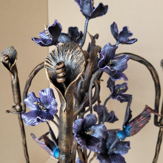 Hand Forged Fireplace Tool Set with Flowers and Hummingbirds