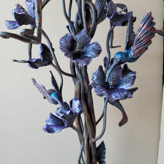 Hand Forged Fireplace Tool Set with Flowers and Hummingbirds