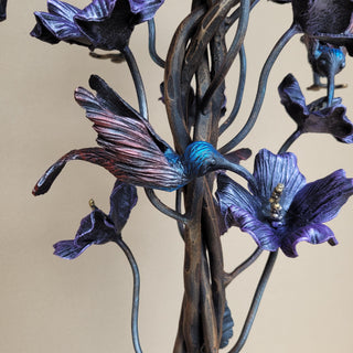 Hand Forged Fireplace Tool Set with Flowers and Hummingbirds