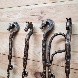 Horse Fireplace Tool Set – Hand Forged Wrought Iron Fire Tools – Equestrian Decor with Horse Head Handles – Rustic Barn Style Gift