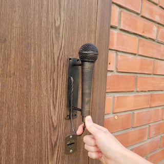 Hand Forged Microphone Door Handle. Unique Wrought Iron Door Pull. Music Lover Gift. Rustic Heavy Duty Handle for Front Door