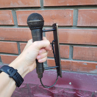 Hand Forged Microphone Door Handle. Unique Wrought Iron Door Pull. Music Lover Gift. Rustic Heavy Duty Handle for Front Door