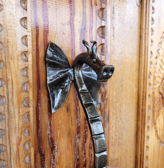 Dragon barn door handle, door decor, wrought hardware, metal forged handle