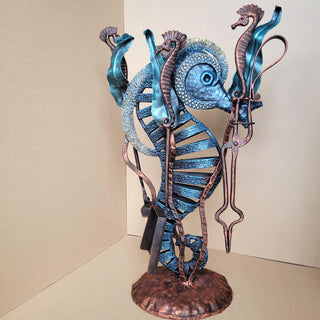 Seahorse Fireplace Tool Set – Hand Forged Wrought Iron Fire Tools, Heavy Duty Nautical Ocean Decor Stand