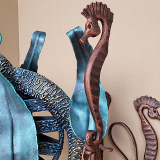 Seahorse Fireplace Tool Set – Hand Forged Wrought Iron Fire Tools, Heavy Duty Nautical Ocean Decor Stand
