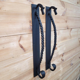 Pair of Wrought Iron Horse Door Handles – 24&quot; (61 cm) Rustic Heavy Duty Pulls, Handmade Blacksmith Hardware for Barn, Gate, Entry Doors