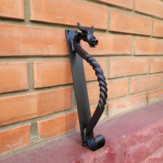 Hand-Forged Wrought Iron Cow Head Door Handle: Rustic Farmhouse Decor (black, 11.81" long)