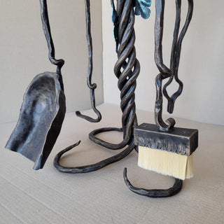 Wrought Iron Fireplace Tool Set with Oak Leaves and Acorns – Hand Forged Fire Tools