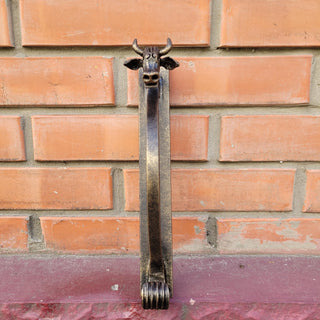Hand-Forged Wrought Iron Cow Head Door Handle: Rustic Farmhouse Decor (bronze, 11.81" long)