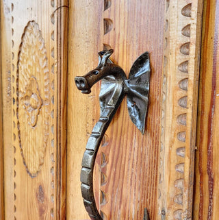 Dragon barn door handle, door decor, wrought hardware, metal forged handle