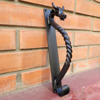 Hand-Forged Wrought Iron Cow Head Door Handle: Rustic Farmhouse Decor (black, 11.81" long)