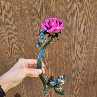 Hand Forged Pink Rose Door Pull: Metal Flower Handle