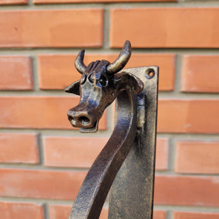 Hand-Forged Wrought Iron Cow Head Door Handle: Rustic Farmhouse Decor (bronze, 11.81" long)