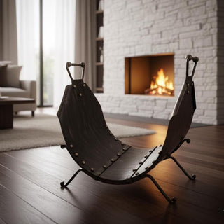 Handmade Wrought Iron Firewood Basket: Rustic Fireplace Log Holder