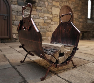 Handmade Wrought Iron Firewood Basket: Rustic Fireplace Log Holder