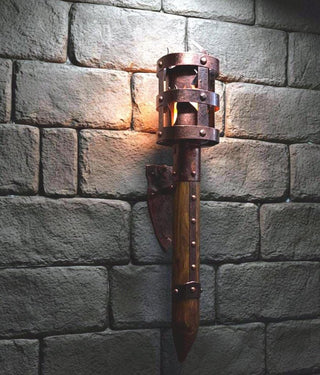 Hand Forged Medieval Wall Torch: Rustic Iron & Wood Sconce