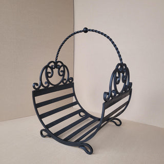 Hand Forged Wrought Iron Log Holder: Firewood Storage Basket