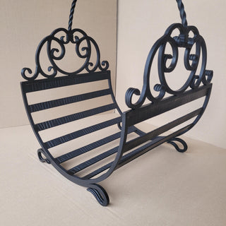 Hand Forged Wrought Iron Log Holder: Firewood Storage Basket