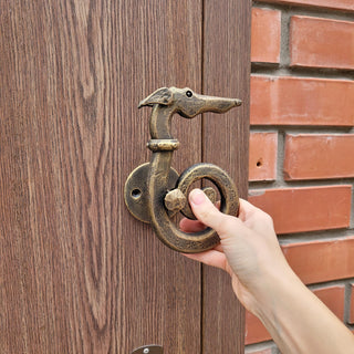 Hand Forged Dog Door Handle – Bronze Patina Iron Door Pull | Rustic Animal Shaped Door Handle | Unique Handmade Metal Door Hardware