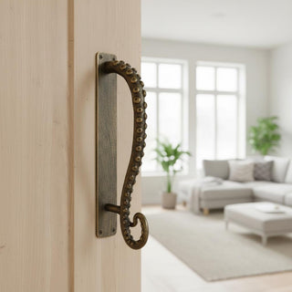 Octopus Tentacle Door Handle: Hand Forged Iron Nautical Style 3 available finishes
