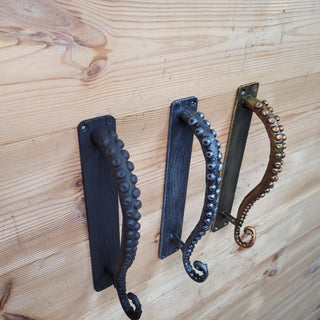 Octopus Tentacle Door Handle: Hand Forged Iron Nautical Style 3 available finishes