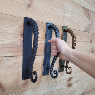 Octopus Tentacle Door Handle: Hand Forged Iron Nautical Style 3 available finishes