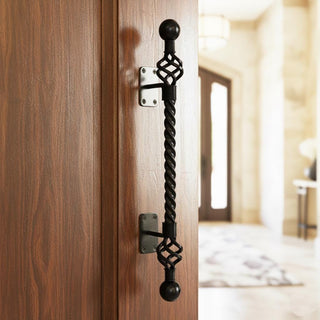 Wrought Iron Door Handle – 25 inch Black Twisted Handle for Wooden or Iron Doors, Handmade Rustic Pull Handle, Farmhouse Barn Door Hardware