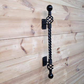 Wrought Iron Door Handle – 25 inch Black Twisted Handle for Wooden or Iron Doors, Handmade Rustic Pull Handle, Farmhouse Barn Door Hardware