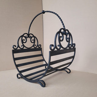 Hand Forged Wrought Iron Log Holder: Firewood Storage Basket