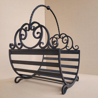 Hand Forged Wrought Iron Log Holder: Firewood Storage Basket