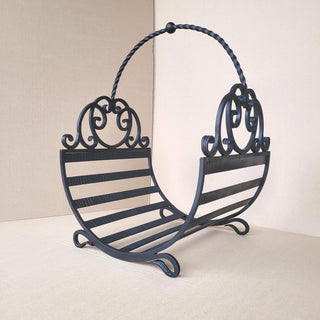Hand Forged Wrought Iron Log Holder: Firewood Storage Basket
