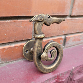 Hand Forged Dog Door Handle – Bronze Patina Iron Door Pull | Rustic Animal Shaped Door Handle | Unique Handmade Metal Door Hardware