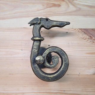 Hand Forged Dog Door Handle – Bronze Patina Iron Door Pull | Rustic Animal Shaped Door Handle | Unique Handmade Metal Door Hardware