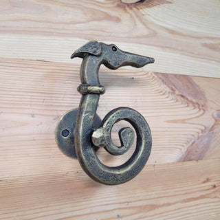 Hand Forged Dog Door Handle – Bronze Patina Iron Door Pull | Rustic Animal Shaped Door Handle | Unique Handmade Metal Door Hardware