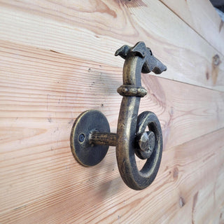 Hand Forged Dog Door Handle – Bronze Patina Iron Door Pull | Rustic Animal Shaped Door Handle | Unique Handmade Metal Door Hardware