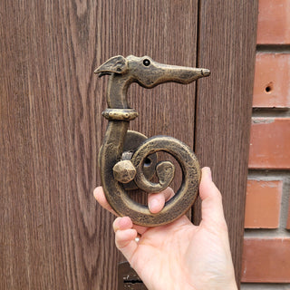 RESERVED for D. Hand Forged Dog Door Handle – Bronze Patina Wrought Iron Pull