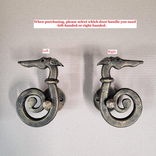 Hand Forged Dog Door Handle – Bronze Patina Iron Door Pull | Rustic Animal Shaped Door Handle | Unique Handmade Metal Door Hardware