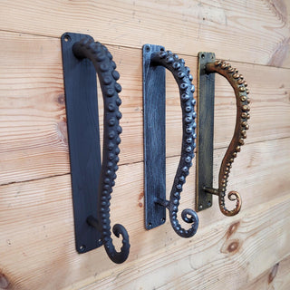Octopus Tentacle Door Handle: Hand Forged Iron Nautical Style 3 available finishes