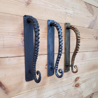 Octopus Tentacle Door Handle: Hand Forged Iron Nautical Style 3 available finishes