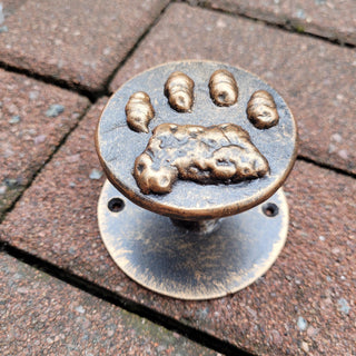 Dog Paw Door Handle – Hand-Forged Iron Knob Painted Bronze Color, Rustic Door Pull, Pet Lovers Gift, Handmade Hardware