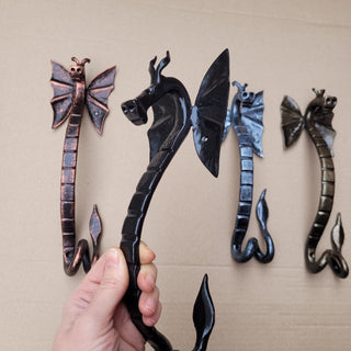 Hand Forged Dragon Pull – Fantasy Metal Hardware – Rustic Medieval Decor – 4 Colors