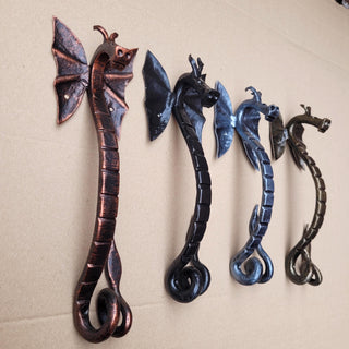 Hand Forged Dragon Pull – Fantasy Metal Hardware – Rustic Medieval Decor – 4 Colors