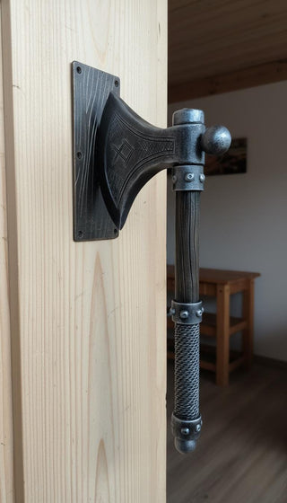 Forged Iron Axe Door Handle: Viking Barn Door Pull