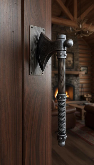 Forged Iron Axe Door Handle: Viking Barn Door Pull