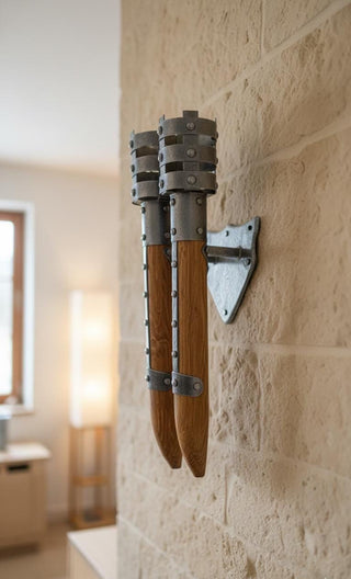 Medieval Torch, Viking style wooden sconce light fixture, wall lighting