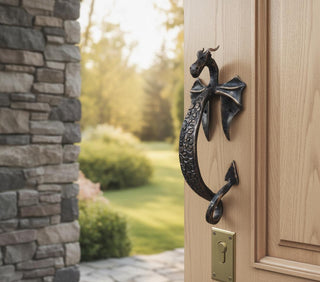 Hand Forged Dragon Door Handle: Wrought Iron Metal Decor