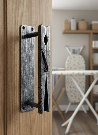 Clothespin Iron Door Handle: Unique Hand-Forged Barn Decor