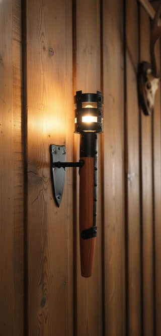 Forged Medieval Torch Wall Sconce: Viking Style Light Fixture