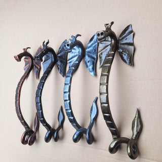Hand Forged Dragon Pull – Fantasy Metal Hardware – Rustic Medieval Decor – 4 Colors
